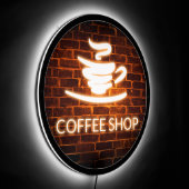 Artsy Coffee Shop Neon Brown Brick Wall LED Sign (Angle)