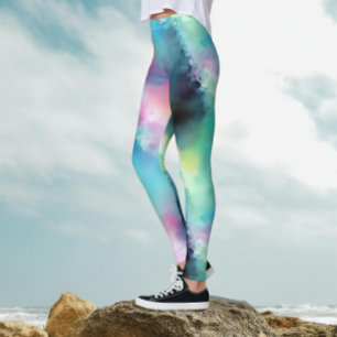 Artsy Colorful Aurora Borealis Lights Watercolor Leggings