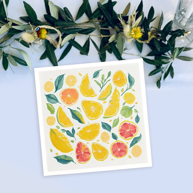 Artsy Colorful Citrus Fruits Watercolor Pattern Napkins (Creator Uploaded)