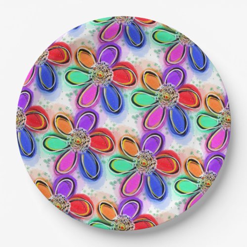 Artsy Colorful Watercolor Flowers Paper Plates