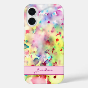 Artsy Colorful Watercolor Paint Splatters w/ Name iPhone 16 Case