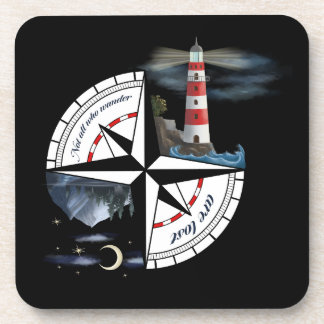 Artsy Compas with Painted Landscapes and Quote Beverage Coaster