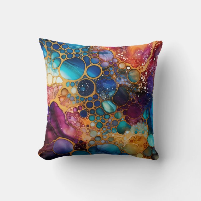 Artsy Contemporary Rainbow Alcohol and Ink   Throw Pillow (Front)