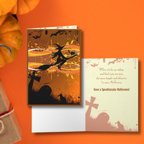 Artsy Cool Flying Witch Silhouette Halloween Card