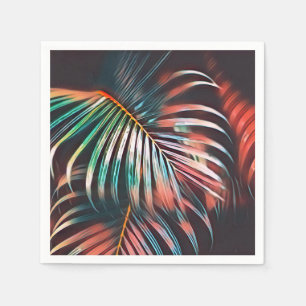 Artsy Coral and Teal Palm Leaves Decoupage Napkins