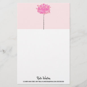 Artsy Coral Pink Flower Dripping Stem Watercolor Stationery