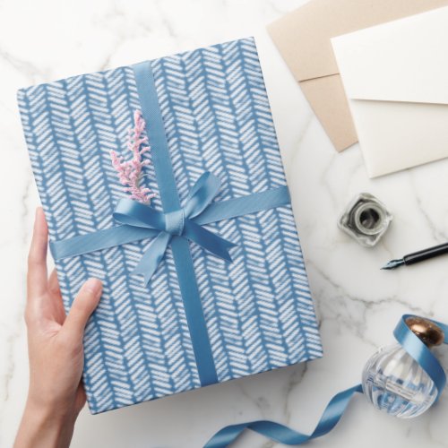 Artsy Cornflower Blue White Zigzag Stripes Art Wrapping Paper