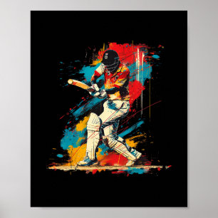 Artsy Cricketer On Abstract Art Cricket Poster