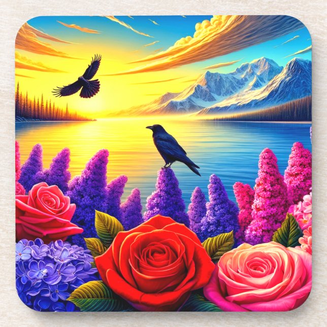 Artsy Crow Beverage Coaster (Front)