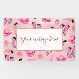 Artsy Cute Girly Pink Teal Cowgirl Watercolor Banner