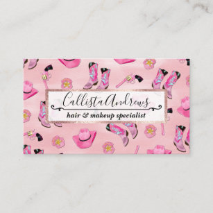 Artsy Cute Girly Pink Teal Cowgirl Watercolor Business Card