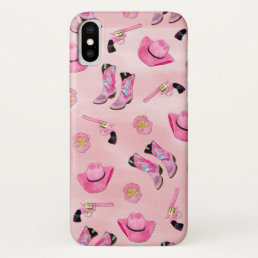 Artsy Cute Girly Pink Teal Cowgirl Watercolor iPhone X Case