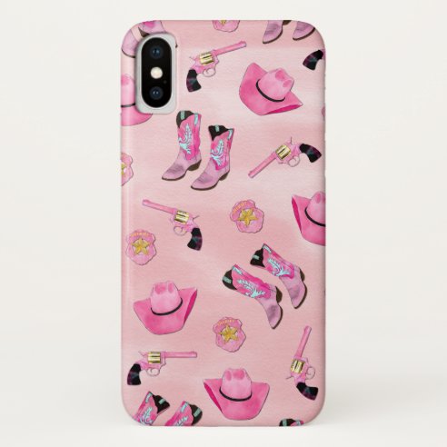 Artsy Cute Girly Pink Teal Cowgirl Hats Boots Watercolor Case-Mate iPhone/Galaxy Phone Cover