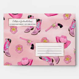 Artsy Cute Girly Pink Teal Cowgirl Watercolor Envelope