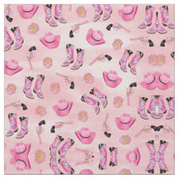 Artsy Cute Girly Pink Teal Cowgirl Watercolor Fabric