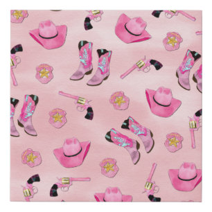 Artsy Cute Girly Pink Teal Cowgirl Watercolor Faux Canvas Print