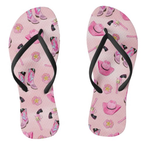 Artsy Cute Girly Pink Teal Cowgirl Watercolor Flip Flops