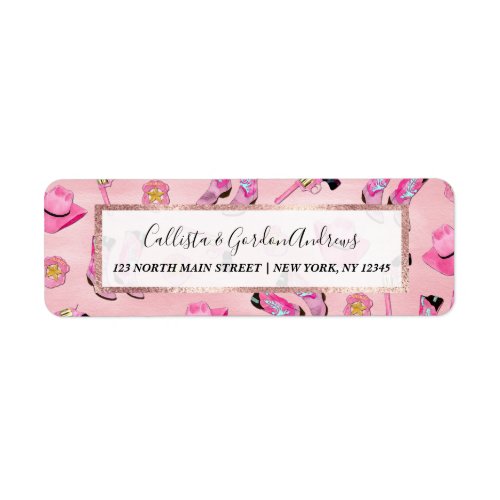 Artsy Cute Girly Pink Teal Cowgirl Watercolor Label