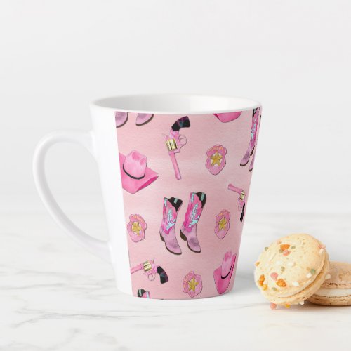Artsy Cute Girly Pink Teal Cowgirl Watercolor Latte Mug