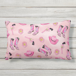 Artsy Cute Girly Pink Teal Cowgirl Watercolor Lumbar Pillow