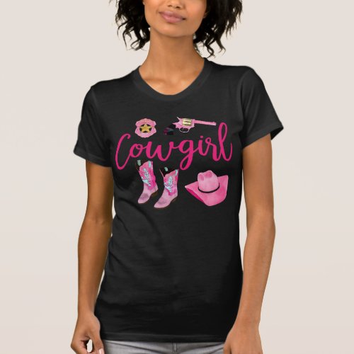 Artsy Cute Girly Pink Teal Cowgirl Watercolor T_Shirt