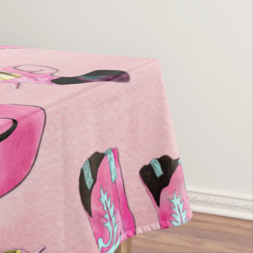 Artsy Cute Girly Pink Teal Cowgirl Watercolor Tablecloth