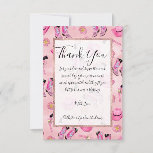 Artsy Cute Girly Pink Teal Cowgirl Watercolor Thank You Card