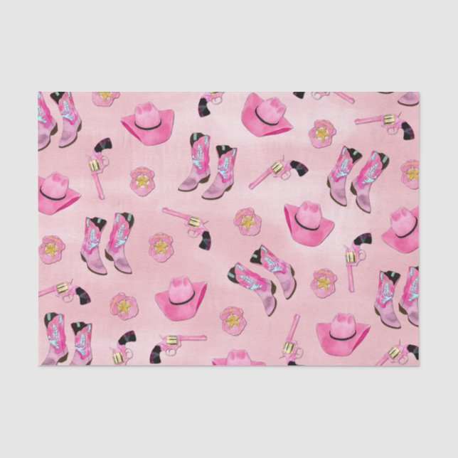 Artsy Cute Girly Pink Teal Cowgirl Watercolor Tissue Paper (Front)
