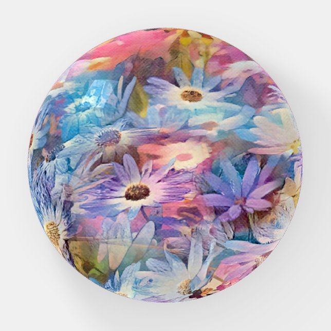 Artsy Daisy Garden Colorful Glass Paperweight (Front)