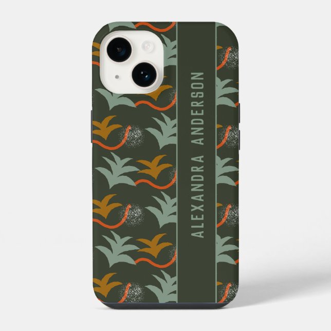 Artsy Dark Green Personalized Abstract Art Pattern Iphone Case (Back)