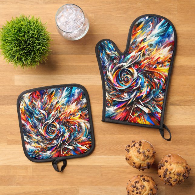Artsy Design Oven Mitt & Pot Holder Set (Top Down)