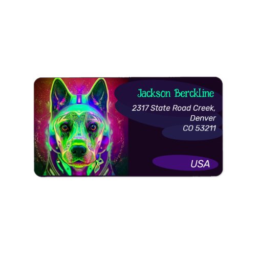 Artsy detailed dog neon style custom name label