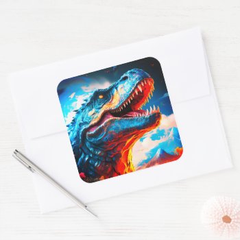 Artsy Dinosaur Square Sticker by MarblesPictures at Zazzle