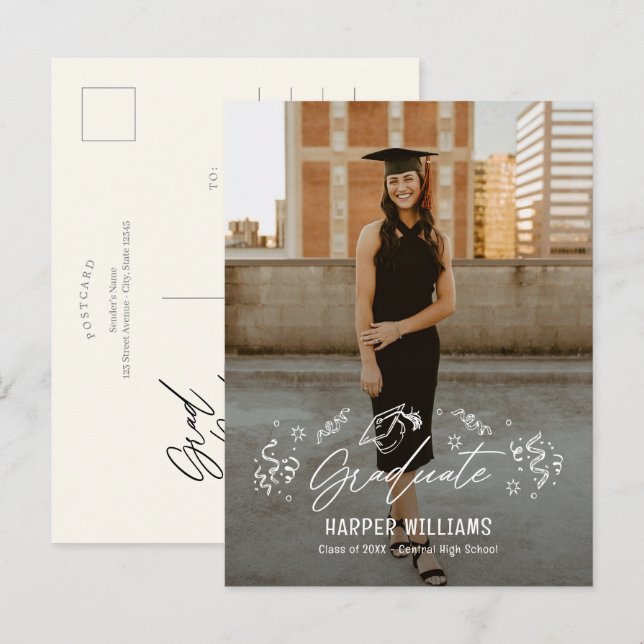 Artsy Doodles Graduation Announcement Postcard (Front/Back)