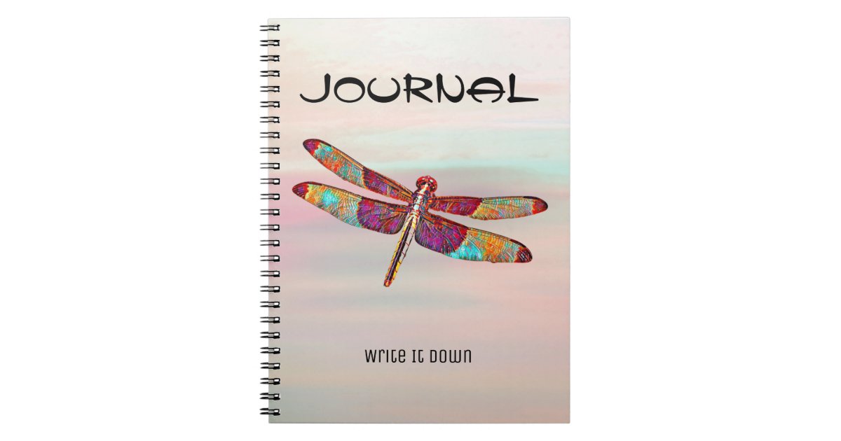 Personalized Notebook, Dragonflies and Flowers Sketchbook, Coil