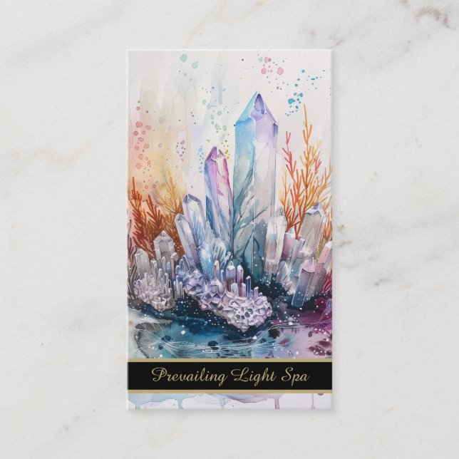 *~* Artsy Drip Crystals AP90 Gold QR Rainbow Business Card (Front)