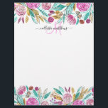 Artsy Elegant Pink Teal Floral Watercolor Monogram Letterhead<br><div class="desc">This elegant and girly design is perfect for the classy and stylish woman. The design is comprised of berry pink, blush pink, teal green, golden yellow and black hand-drawn and watercolor painted flowers and leaves on a simple white background. It's a pretty, country, modern, and artsy design. Just customize this...</div>