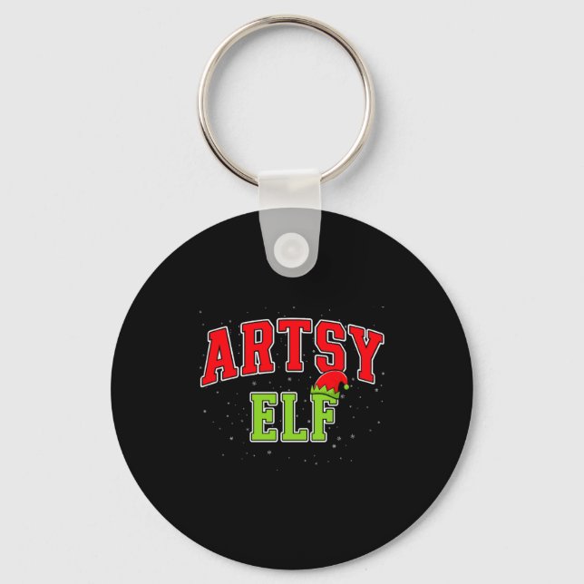Artsy Elf Christmas Family Matching Group Xmas Act Keychain (Front)