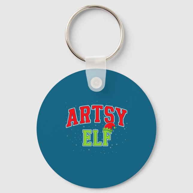 Artsy Elf Christmas Family Matching Group Xmas Act Keychain (Front)