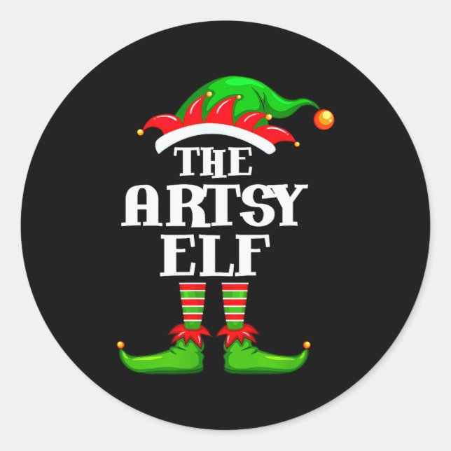 Artsy Elf Matching Family Group Christmas Party Py Classic Round Sticker (Front)