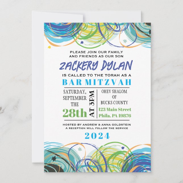 ARTSY FARTSY Bar Bat Mitzvah Invitation Card (Front)