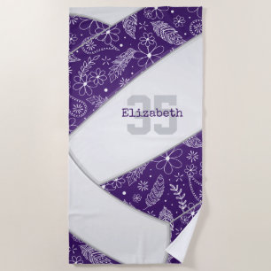 artsy feather doodles purple boho volleyball beach towel