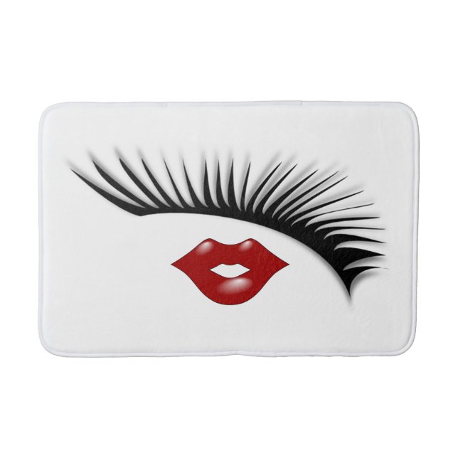 Artsy Feminine Chic Eyelashes & Lips Designer Bathroom Mat (Front)