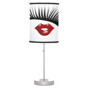 Artsy Feminine Chic Eyelashes & Lips Designer Table Lamp