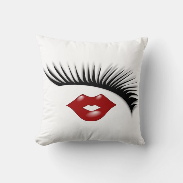 Artsy Feminine Chic Eyelashes & Lips Designer Throw Pillow (Front)