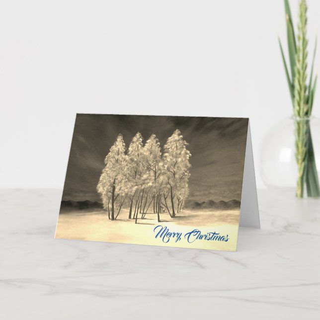 Artsy Fir Trees Blue Christmas Original Paint Holiday Card (Front)