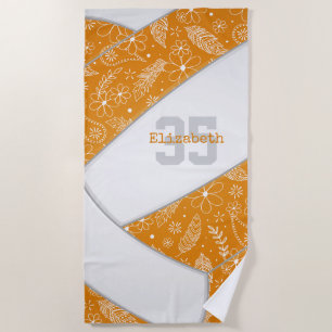 artsy floral doodle pattern orange volleyball beach towel