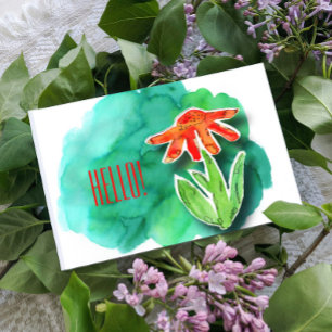 Artsy Floral Hello Green Watercolor Postcard