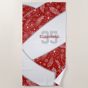 artsy floral paisley pattern red boho volleyball beach towel