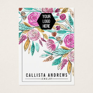Artsy Floral Watercolor Keychain Logo Display Card